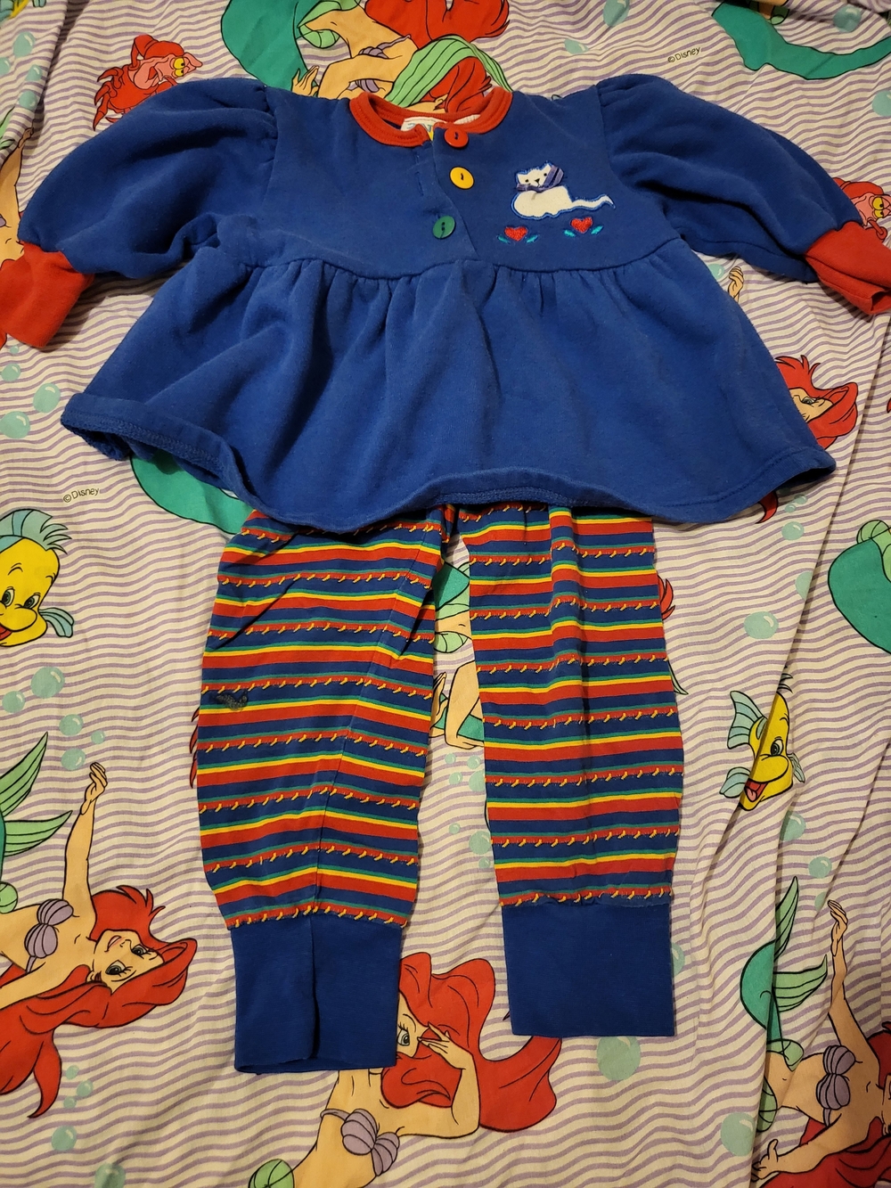 Vintage Primary Colors 2nd Step 2 Piece Oufit Embroidery Cat 18M